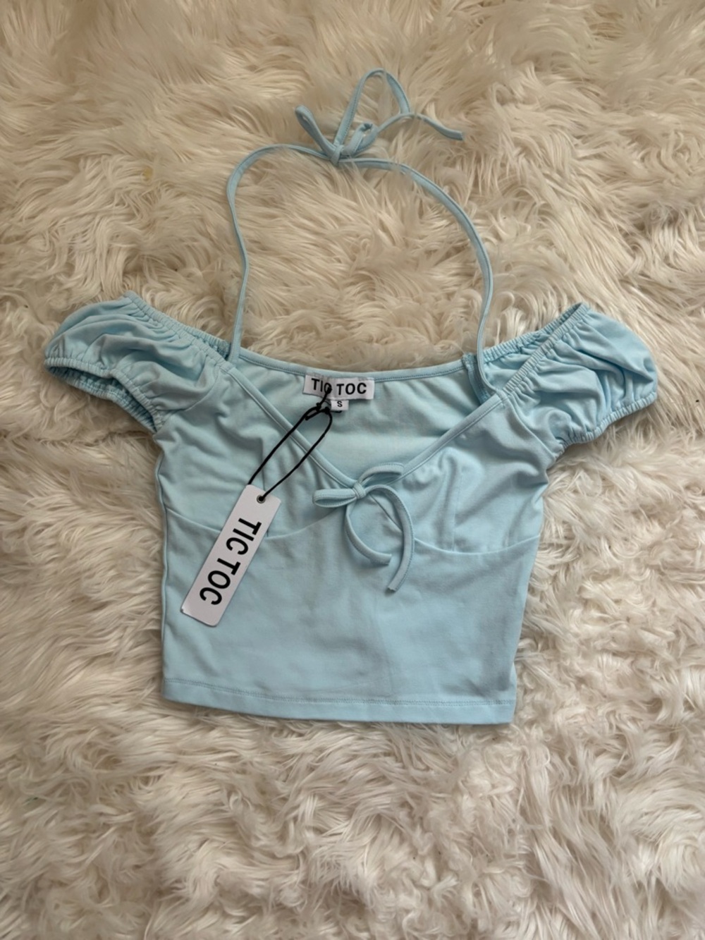 Tic toc nwt baby blue cap sleeve tie halter blouse crop top summer vacation
